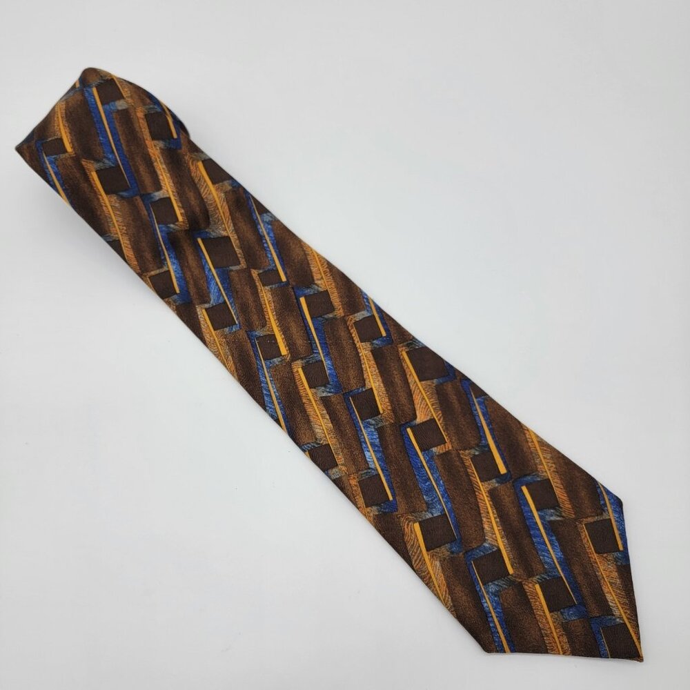 VINTAGE 100% Silk BOLGHERI‎ Tie Geometric Browns Italy Note Flaw